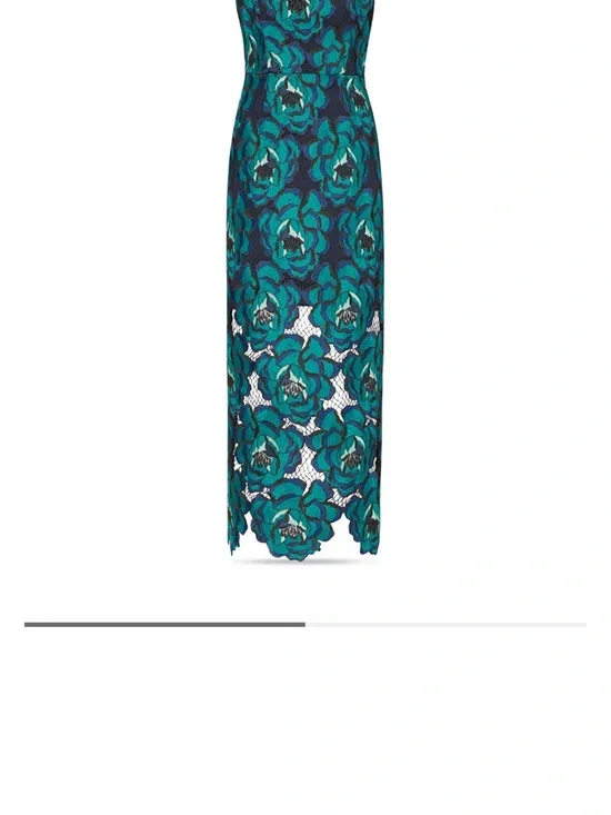 NWT MILLY Kait Bloom Strapless Column Dress Turquoise Lace Floral Size 4 - Picture 2 of 4